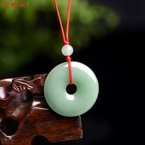 iSTONE Stone Book Fortune rolling green Dongling jade pendant Pingan Buckle jade pendant Mens and womens necklaces Pingan jade pendant