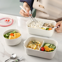 Ceramic sub-grid lunch box microwave heating special office worker with cover sealing student lunch box round refreshing bowl