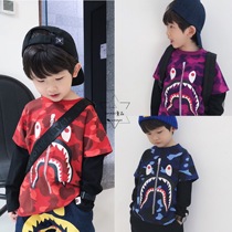 LANIKIki Spring and Autumn Handsome Fry A Street Three-color Shark Classic Fake Two CAMOUFLAN T-SHIRT