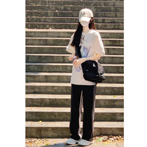 High Street Ins Drag Casual Pants American Straight Drum Pants Woman Loose Feeling Wide Leg Three Bars Straight Barrel Sports Pants