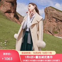 Three-color 2020 winter womens fox fur long sleeve double-sided tweed coat long coat D046180D00