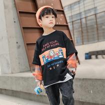 Boys sweatshirt spring section middle and big children 2020 new Korean version of childrens foreign style holiday two pieces of spring long-sleeved T-shirt top