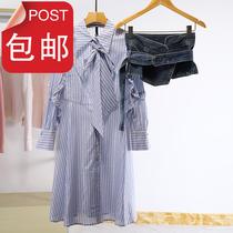 Synchronous three series fashion set single-breasted lining m shirt skirt with waist seal two-piece womens autumn clothing 2020 new products