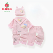 Colorful watermelon newborn thin cotton coat set female baby spring and autumn cotton padded jacket three-piece Mens baby cotton jacket