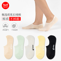 Cat socks lady summer socks pure cotton silicone does not fall with thin shallow mouth anti-slip invisible lipid tide