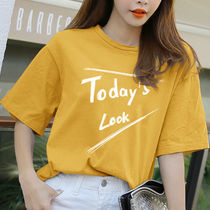 Cotton short sleeve female 2021 New loose size shirt half sleeve T-shirt female letter printing summer student body gilt