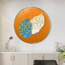 Modern minimalist round porch decorative painting blue feather sofa background wall hanging painting corridor bedroom abstract mural