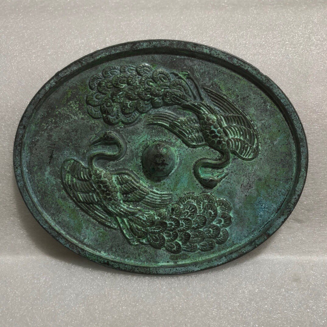 Antique collection pure copper bronze mirror living room porch decorations peacock figure bronze mirror craft gift decoration