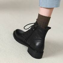 Martin boots British style 2021 Winter new leather thick heel lace spring and autumn single boots children Joker explosive short boots