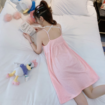 2020 New Sleeping Dress Woman Summer Pure Cotton Sexy Harness Princess Wind Striped Bed Short Skirt Pyjamas Skirt Summer