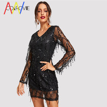 Black lace Sequin Women Party dresses Sexy Mini Dress Night