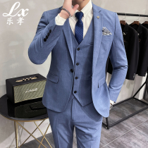 Suit mens suit groom wedding dress British fashion business dress Korean version of slim suit best Man Group dress