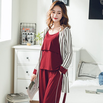 Yuezi clothing spring and autumn cotton postpartum feeding loose three-piece set spring and summer fashion Home clothing breastfeeding pregnant women pajamas women