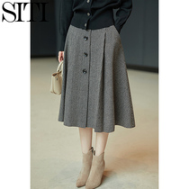 High waist retro plaid 100 pleats a half body dress 2022 New mid-length umbrella skirt Small fashion half dress