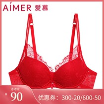 Love 19 new underwear 3 4 medium thick mold cup lace gathered red life bra AM112681