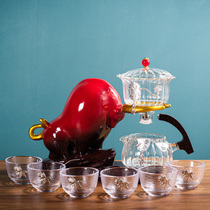 The new style of Niuqi high tea semi automatic tea infuser lazy glass household Kung Fu tea set tea ceremony Double-sound web celebrity