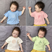 Baby short-sleeved cotton t-shirt thin ice silk cotton mens and womens childrens printing Korean half-sleeved top baby summer clothes