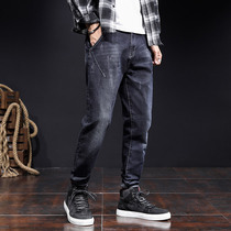 Autumn Winter Plus Suede Jeans Male Tide Fat Loose Small Foot Pants Plus Fattening Up Kharen Pants Big Code Elastic Straight Drum Pants