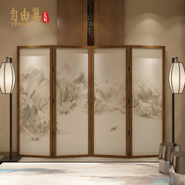 New Chinese style solid wood folding screen decoration living room dining room Tea House Cultural Palace shielding landscape partition folding screen
