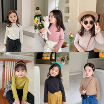 Girl Lace collar Long sleeves Bottom Jersey 2021 Autumn Winter Korean Version Baby Pure color Agaric Side Half High Collar Hitch Soft