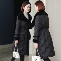 zqqz2021 winter New black lapel down jacket womens long mink fur collar white duck down jacket 6910