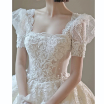 French light main wedding dress 2021 New temperament big tailing luxury forest Super fairy dream star bubble sleeve bride