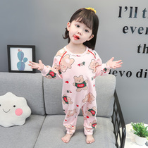 Girl Cartoon Conjoined Clothes Spring Autumn Pure Cotton Pyjamas Woman baby Long sleeves Home clothes small children climbing clothes outside wearing autumn clothes