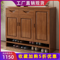 Solid wood shoe cabinet modern simple Chinese partition entrance hall porch double door three door Small House wooden short cabinet simple