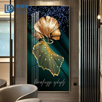 Light luxury Nordic entrance decoration painting vertical version modern ginkgo leaf mural living room dining hall hall hanging painting