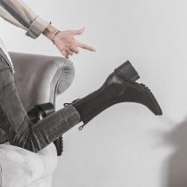 Leather Chelsea booties 2020 autumn and winter new mid-tube plus velvet boots womens all-match high-heeled British style Martin boots