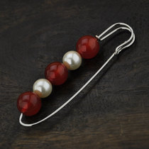 Retro red agate pearl brooch pin sweater scarf accessories National style Korean fashion men and women handmade accessories