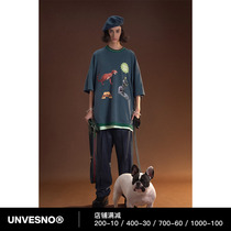 Unvesno (UN) Original Monster Paradise print short-sleeved retro summer national tide loose gender-free T-shirt