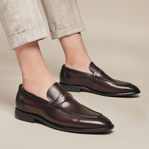 Summer casual leather shoes mens business pedal loafers Korean version formal British style pointed mens leather shoes