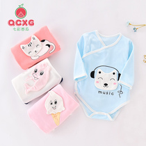 Baby conjoined clothes spring and autumn mens baby long sleeve triangle climbing ha clothes female newborn cotton shirt pajamas