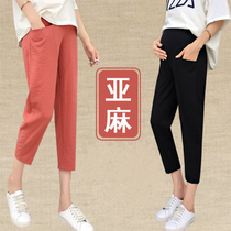 Pregnant women pants spring and summer thin wear fashion Ice Silk linen belly pants summer casual loose pregnant womens ankle-length pants