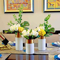 Yellow-white Orange simulation flower marble metal flower after modern neoclassical model room negotiation table table floral art