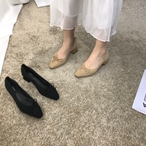 ITSK Shoes Womens Single Shoes Little Scented Wind Coarse Heel heel Shallow Mouth Soft Bottom Commuter Women Shoes Lads Shoes