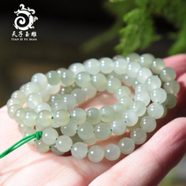 Tiantian jade carving Xinjiang Hetian jade green white jade bead chain 6mm clear water 108 men and women pendant lanyard chain