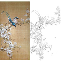 Gongbi painting white sketch background Yulan Chu Yanchun vintage wind flowers and birds physical print size optional CY10