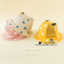 Japanese baby spring summer mesh cap breathable sun-shading hat cute cow spot basin cap male and female thin fisherman hat