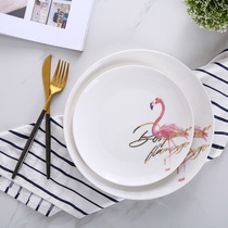 Flamingo ceramic plate soup plate breakfast plate Western steak deep plate Nordic French dish plate cake fruit
