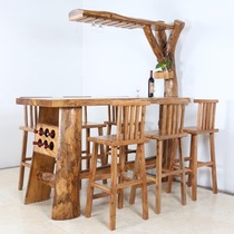 Log furniture natural camphor bar chair combination Leisure bar partition wine cabinet customization