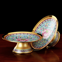  Enamel color offering plate in front of the Buddha household offering lotus fruit plate for Buddha supplies large set of pure copper alloy tribute plate