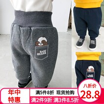 Baby pants baby boy plus velvet high waist belly pants 2021 winter new childrens casual pants childrens trousers tide