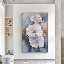 Hand-painted oil painting hibiscus flower plant painting porch into the house modern simple aisle Corridor light luxury decorative painting hanging painting