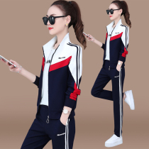 Tide brand CVY sports suit womens spring 2021 new fashion color running suit large size loose sweater three-piece set