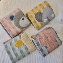 Summer quilt with childrens double layer yarn glued cloth embroidered cotton pure cotton cartoon air conditioning by machine washable baby full cotton gauze cover blanket