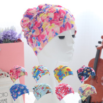 Swimming cap womens long and short hair swimming cap hot spring vacation comfortable non-le head plus size large color pleated cap cloth swimming cap