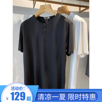 Counter 580 yuan Hanp Hanp hemp family mens round collar button T-shirt cotton linen summer leisure 539176