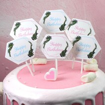 Beautiful creative baking cake decoration fresh green happy birthday cake plug party decorating supplies